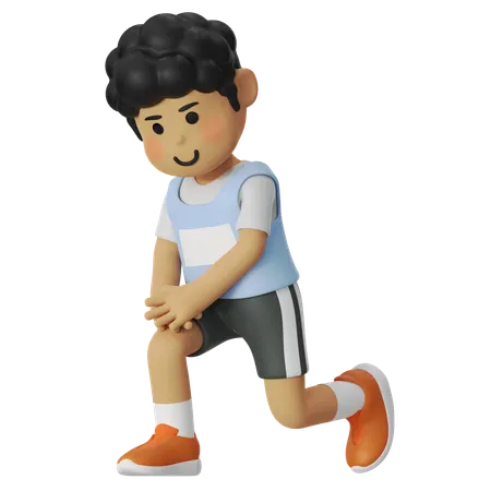 Boy Doing Leg Exercise Before Running Race  3D Illustration