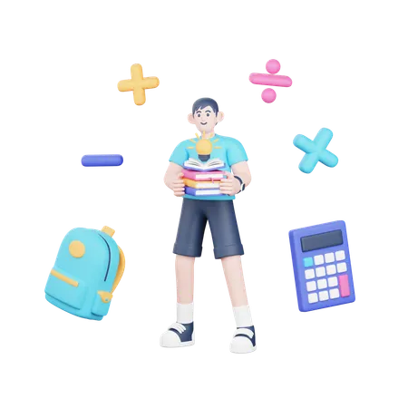 Boy doing mathematics  3D Illustration