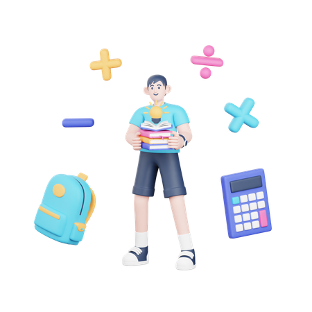 Boy doing mathematics  3D Illustration