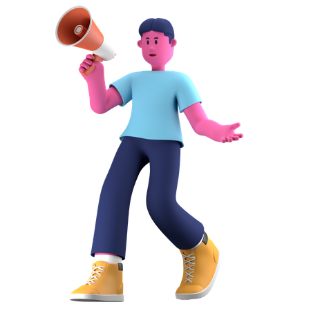 Boy doing megaphone marketing  3D Illustration