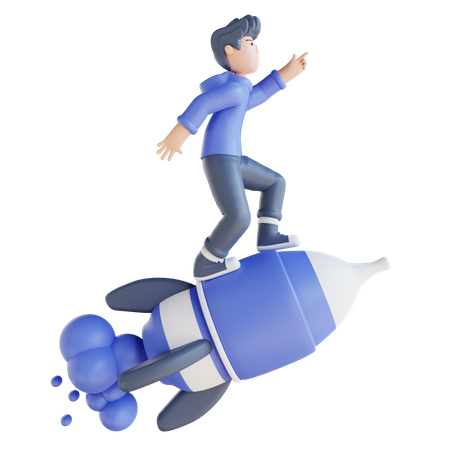 Boy doing new launching on rocket  3D Icon