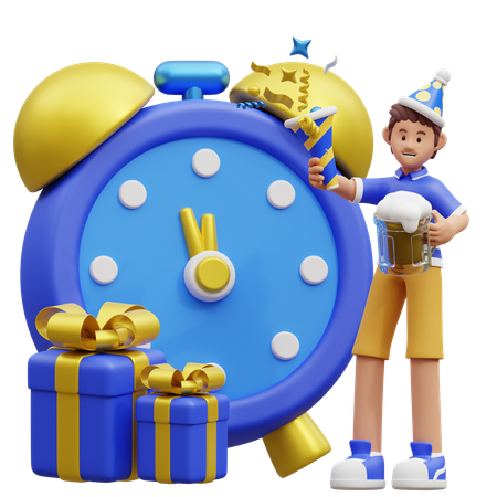 Boy Doing New Year Countdown  3D Illustration