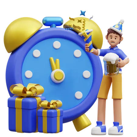 Boy Doing New Year Countdown  3D Illustration