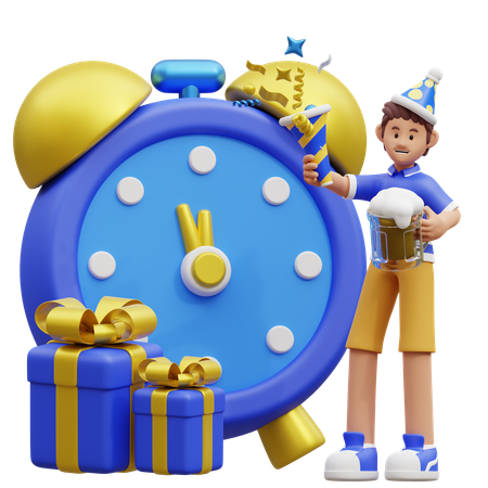 Boy Doing New Year Countdown  3D Illustration