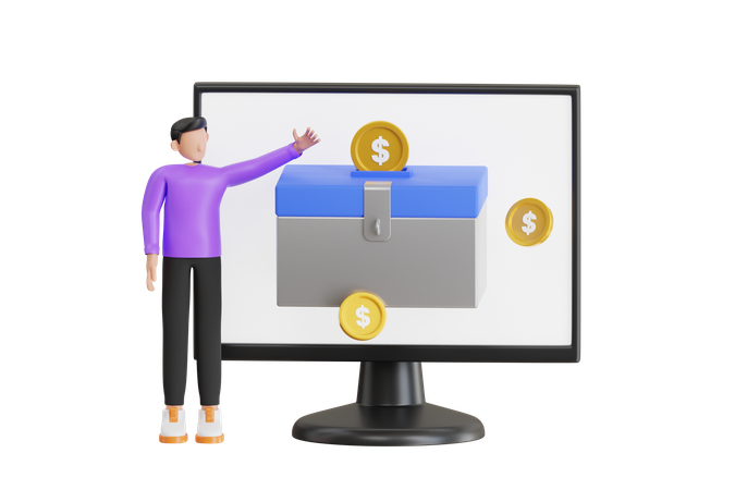 Boy Doing Online Donating  3D Icon
