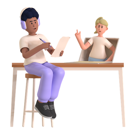 Boy Doing Online Learning  3D Illustration