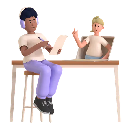 Boy Doing Online Learning  3D Illustration