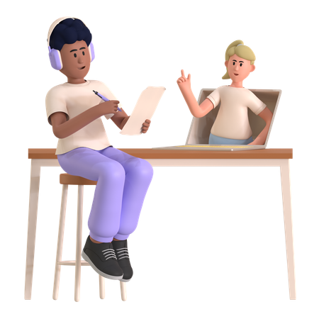 Boy Doing Online Learning  3D Icon