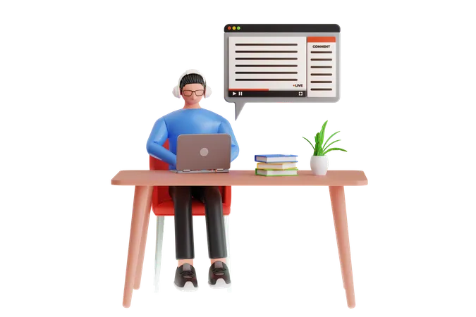 Boy Doing Online Learning  3D Illustration