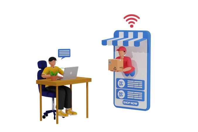 Boy doing online shopping  3D Icon