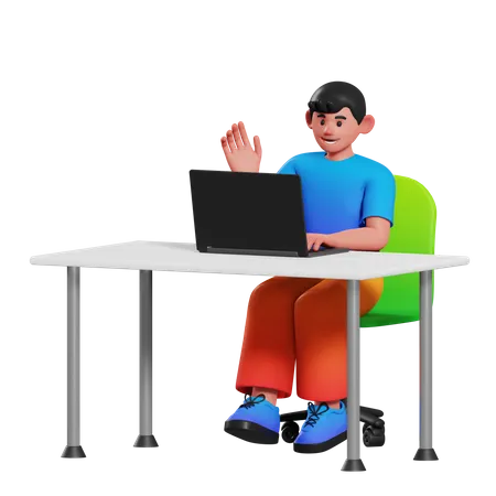 Boy doing online video meeting  3D Illustration
