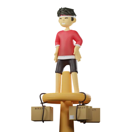 Boy doing Panjat Pinang  3D Illustration