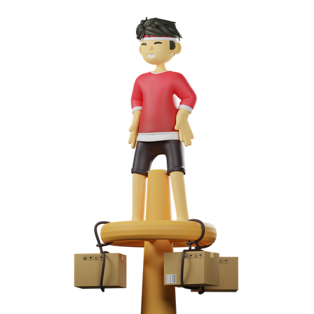 Boy doing Panjat Pinang 3D Illustration