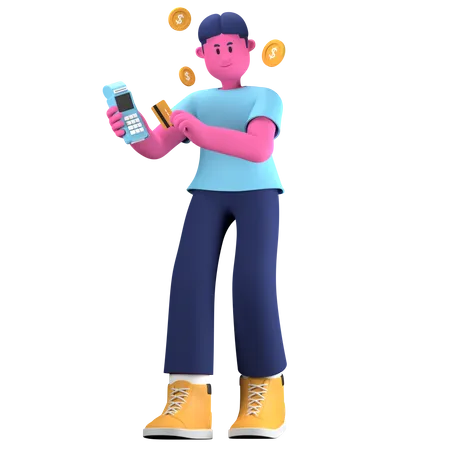 Boy doing POS payment  3D Illustration