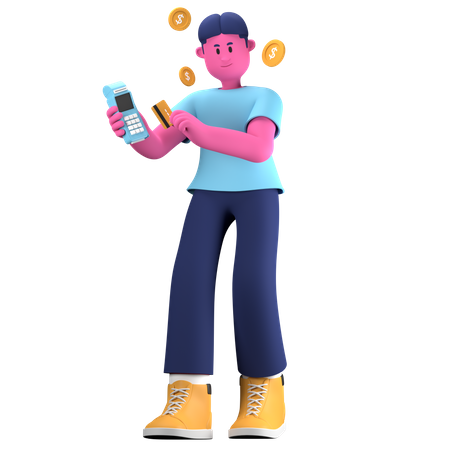Boy doing POS payment  3D Illustration