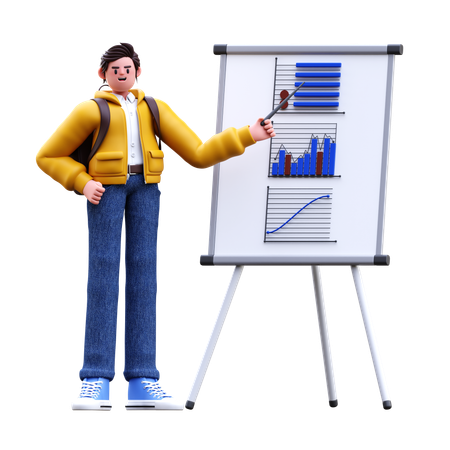Boy doing presentation  3D Illustration