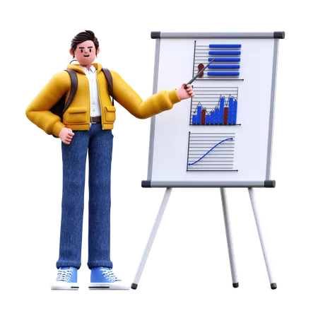 Boy doing presentation  3D Illustration