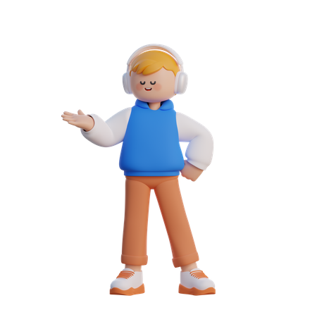 Boy Doing Presentation Pose  3D Illustration