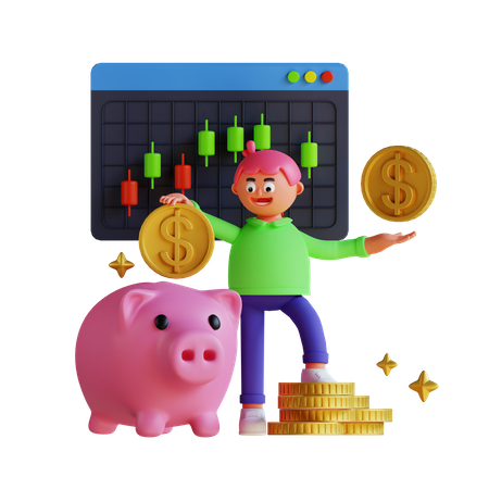 Boy doing saving investment  3D Illustration