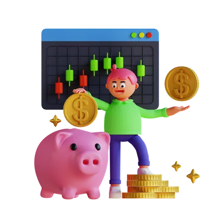 Boy doing saving investment  3D Illustration