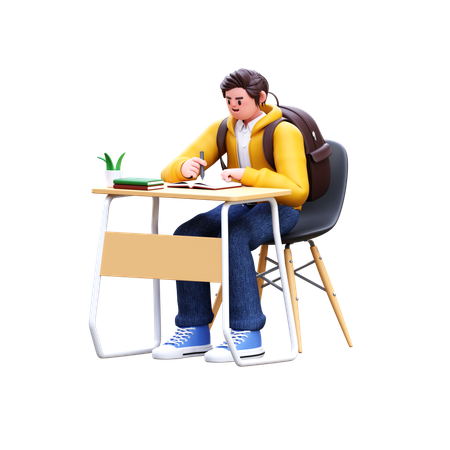 Boy doing school homework  3D Illustration