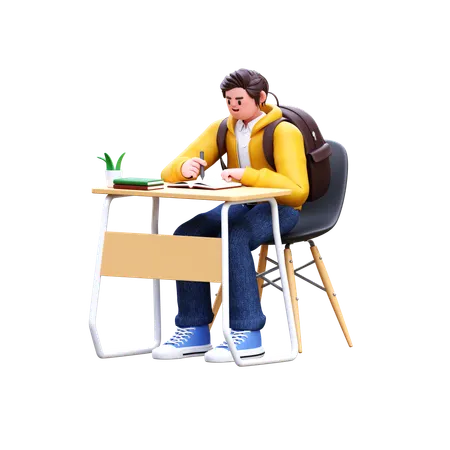 Boy doing school homework  3D Illustration