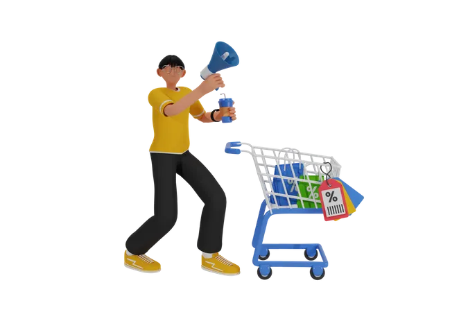 Boy doing shopping  3D Illustration