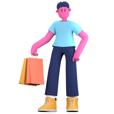 Boy doing shopping  3D Illustration