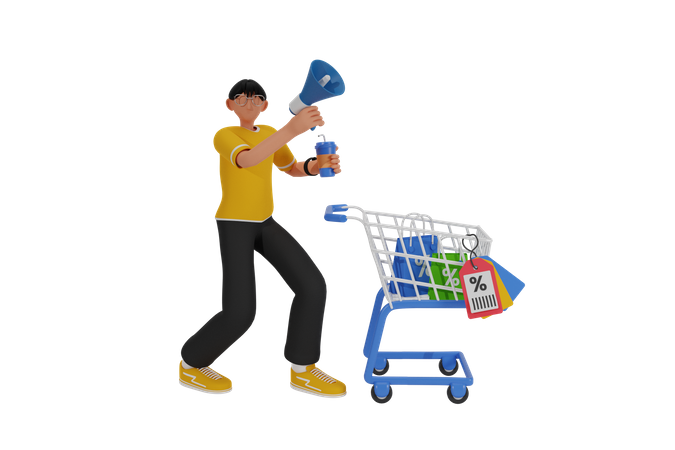 Boy doing shopping  3D Illustration