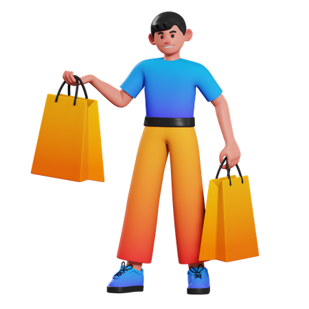 Boy doing shopping 3D Illustration