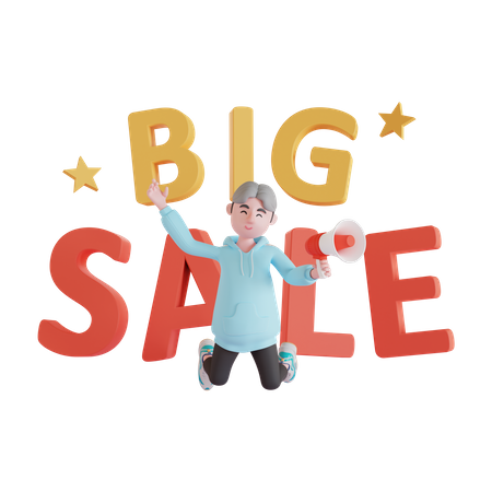 Boy doing shopping sale marketing  3D Illustration