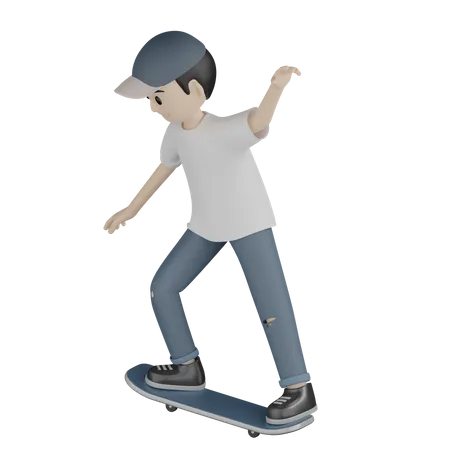 Boy Doing Skateboarding  3D Illustration