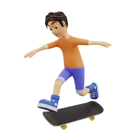 Boy doing Skating on Skateboard 3D Illustration
