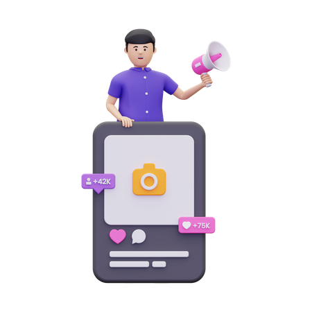 Boy doing social media marketing  3D Illustration