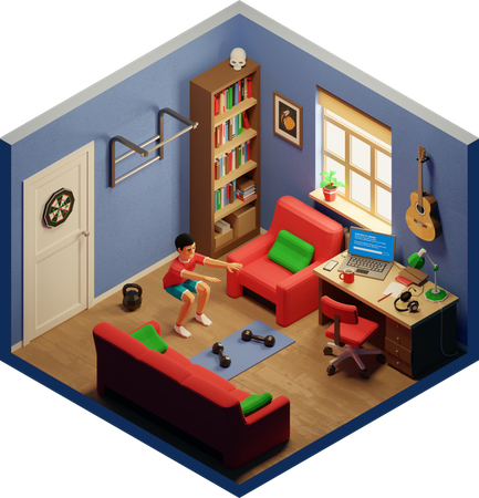 Boy doing Squats  3D Icon