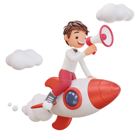 Boy doing startup marketing using megaphone  3D Illustration