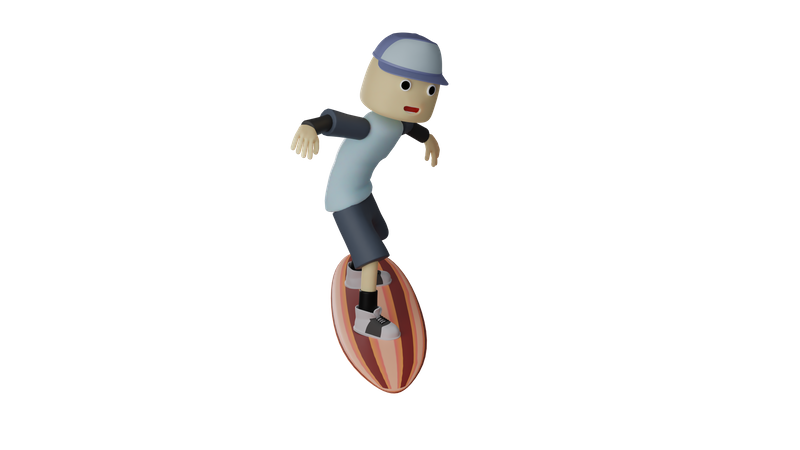 Boy Doing Surfing  3D Illustration