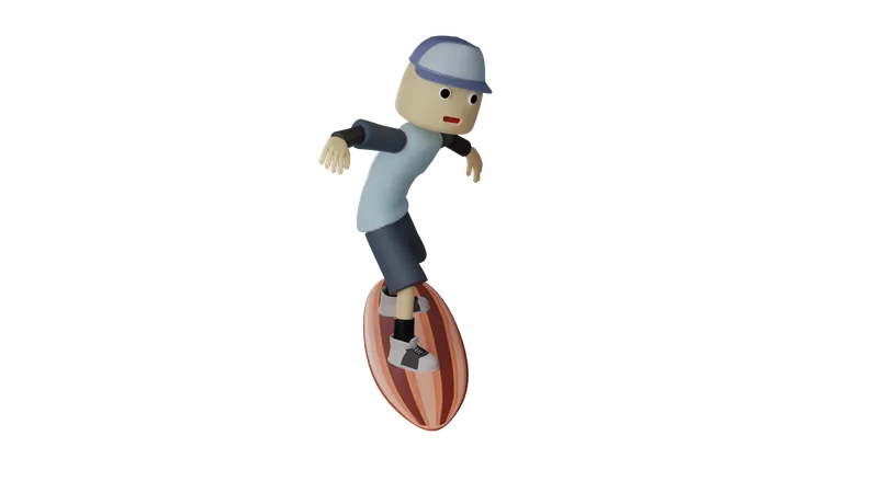 Boy Doing Surfing  3D Illustration