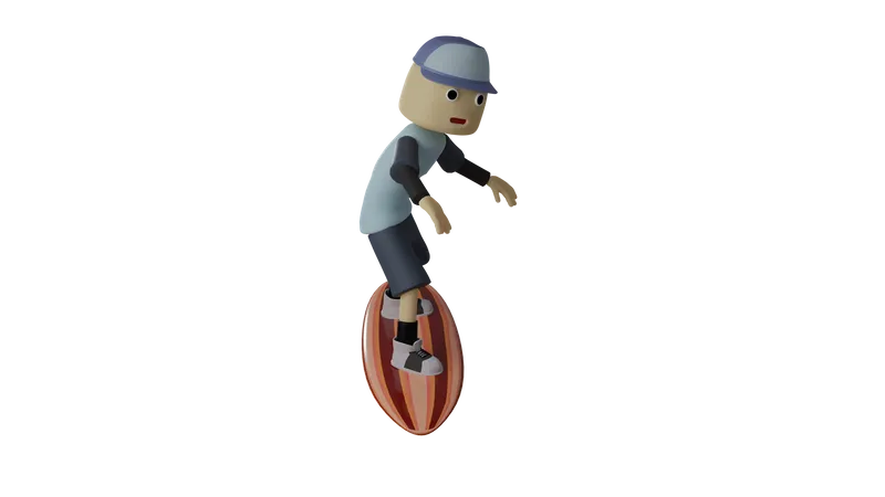 Boy Doing Surfing  3D Illustration