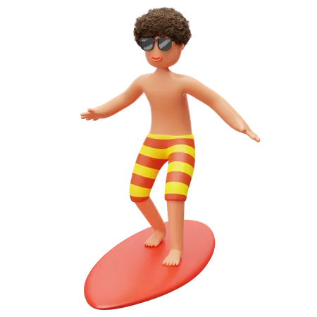Boy Doing Surfing At Beach  3D Illustration