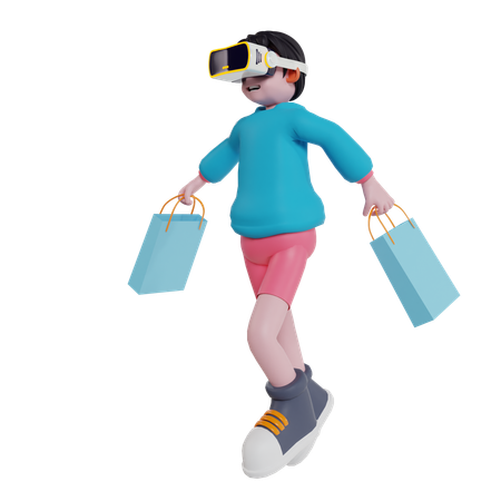 Boy doing virtual shopping using vr glasses  3D Illustration