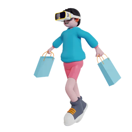 Boy doing virtual shopping using vr glasses  3D Illustration
