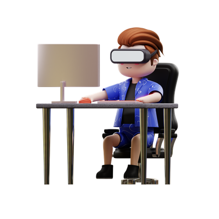 Boy Doing Work Using Metaverse 3D Illustration