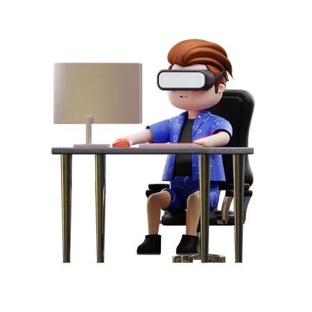 Boy Doing Work Using Metaverse  3D Illustration