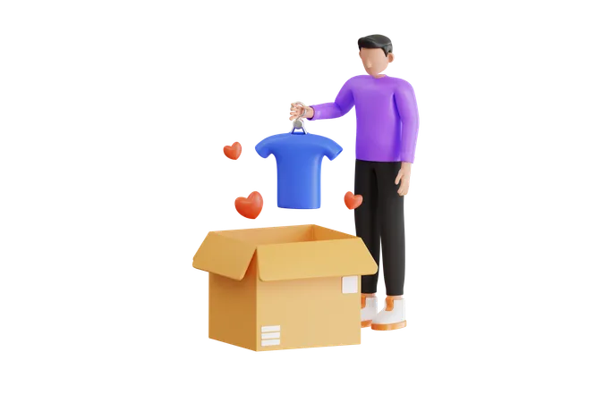 Boy Donating Cloth 3 D Illustration Charity And Donating Clothes Concept Clothes Donation 3 D Illustration 3D Illustration