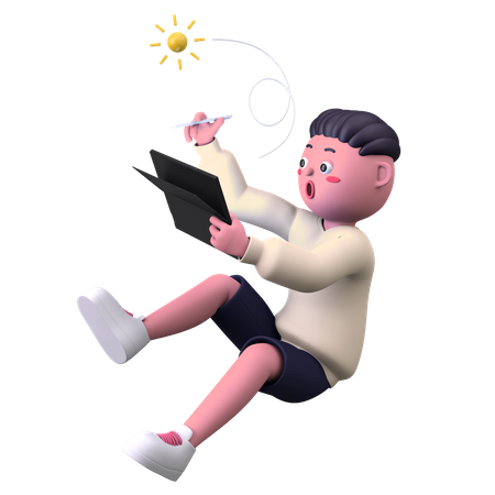 Boy Drawing on Tablet  3D Icon
