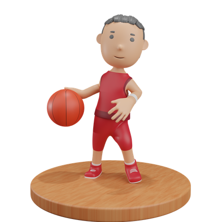 Boy dribbling basketball 3D Illustration