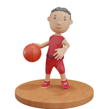 Boy dribbling basketball  3D Illustration