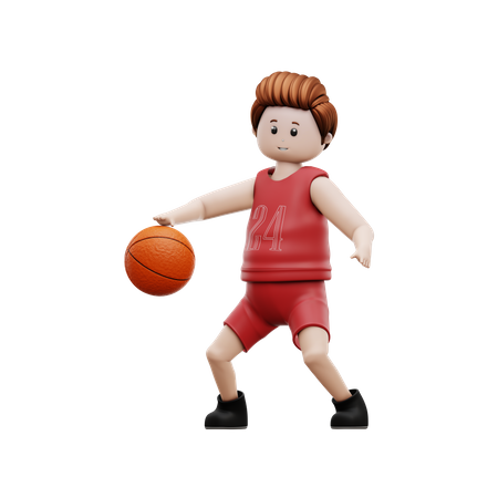 Boy Dribbling Basketball  3D Illustration