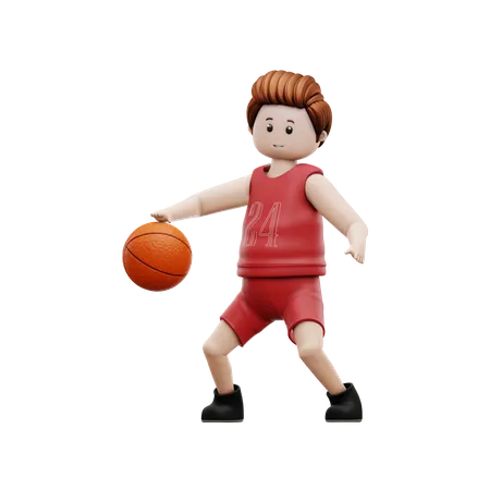 Boy Dribbling Basketball  3D Illustration